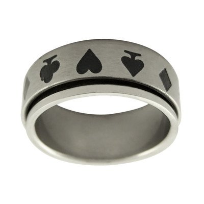 Stainless Steel mens ring with card symbols