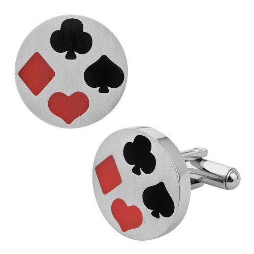 Stainless steel cufflinks with playing card suit motif poker and bridge