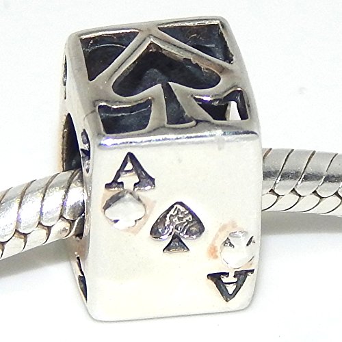 Sterling Silver Ace of Spades Pandora-style charm bead poker bridge