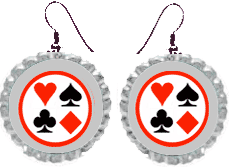 Bottle Cap Earrings with Card Suit Motif clubs hearts diamonds spade