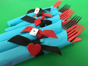 Card Party Flatware sets with napkins and napkin rings