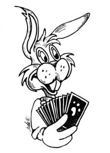 rabbit holding playing cards playing bridge
