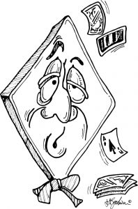 Diamond shaped bridge player, bow tie, exhaustsed