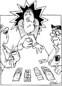 Declarer at the table, declarer looking at dummy