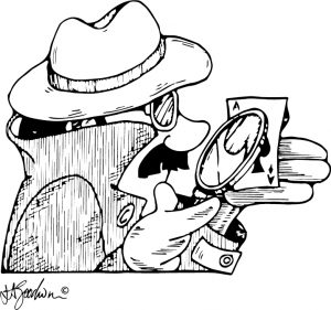 Detective looking at card for clues