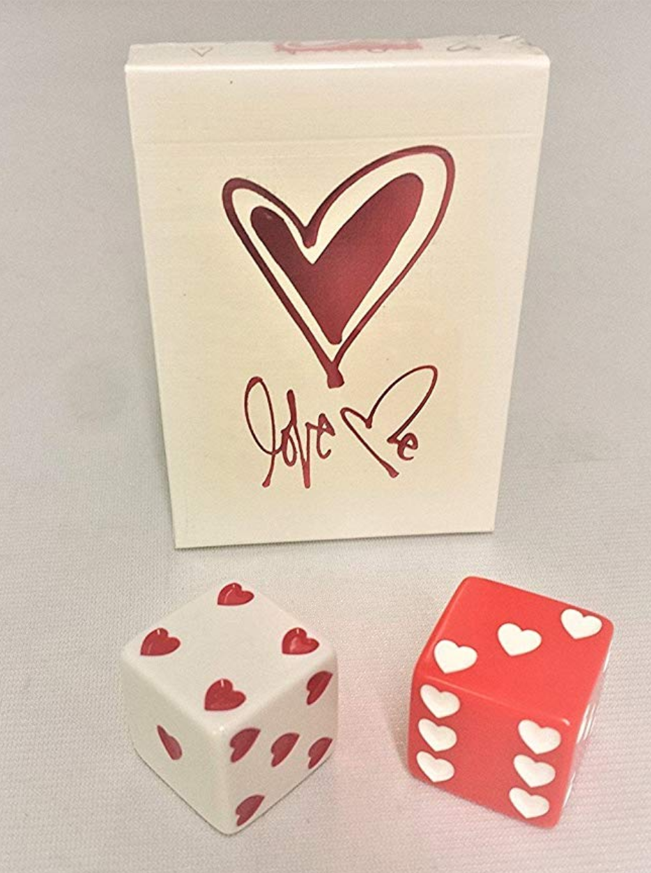 Love Me Playing Cards with Heart pip Dice