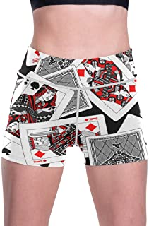 SLHFPX Womens Compression Shorts Casino Playing Card Tummy Control Yoga Athletic Workout Short