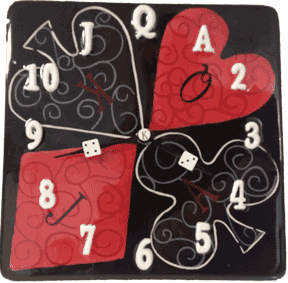 Card motif clock bridge game