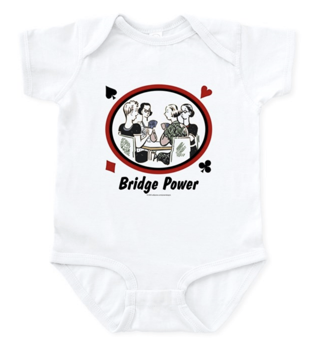 Baby onesie with card motif clubs diamonds hearts spades bridge