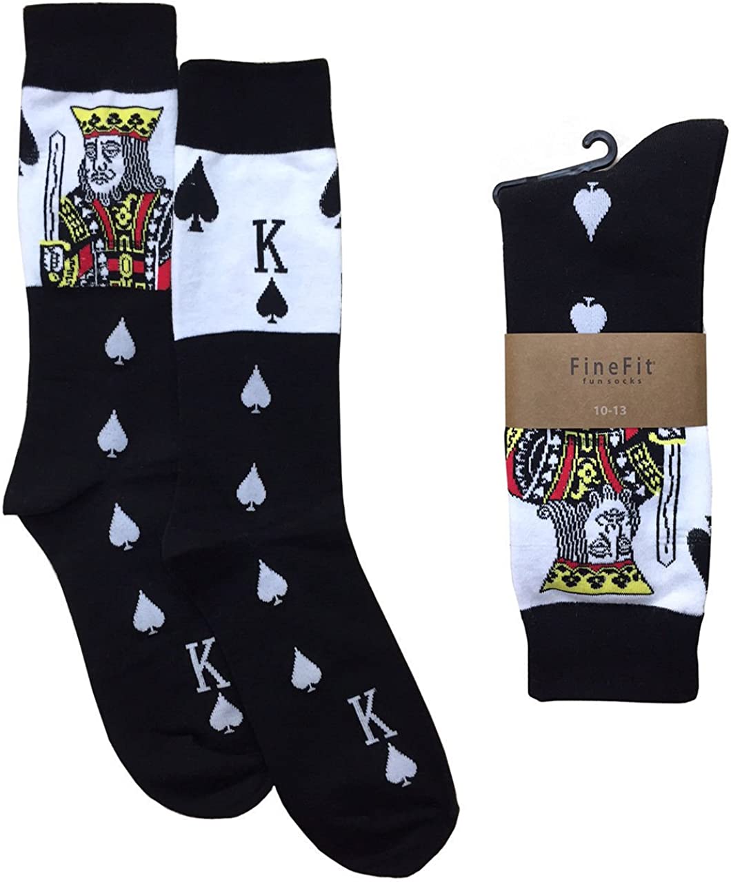 Men's Black The King of Spades Poker Player Cards Novelty Crew Dress Socks