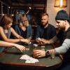 Four people at a table playing cards