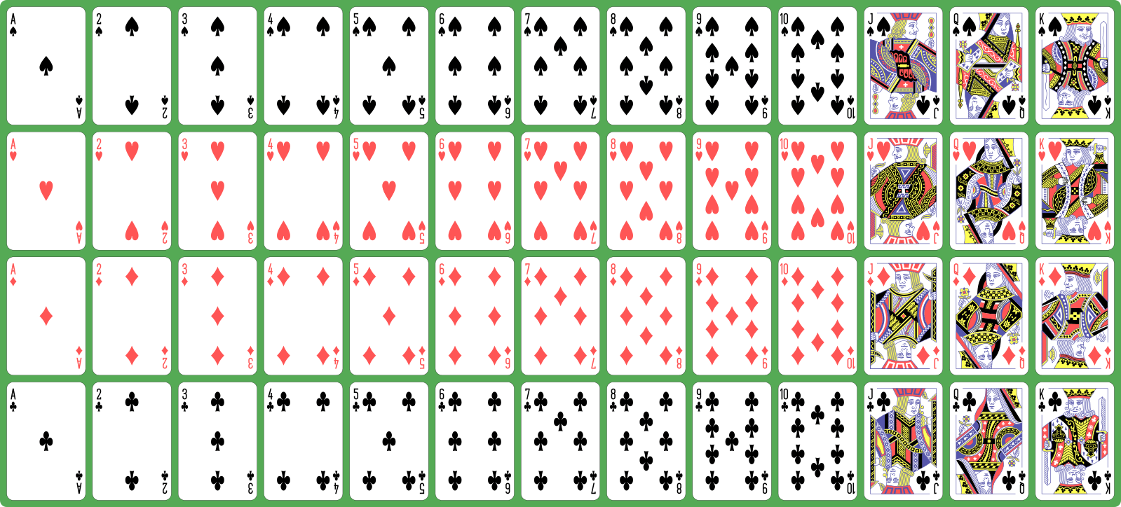 Complete deck of playing cards