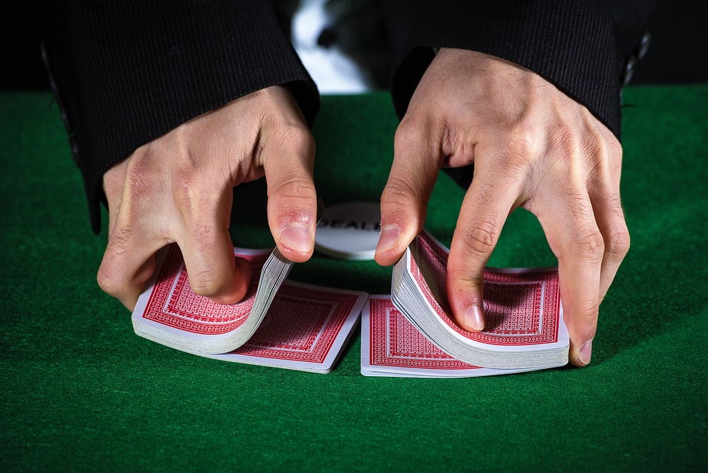 Closeup of hands shuffling cards