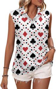 Women's sleeveless shirt with playing card symbol motif