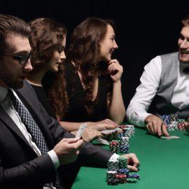 Card game players at casino