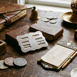 AI Generated photo of vintage playing card supplies including casino chips, trump indicator, score card, old decks