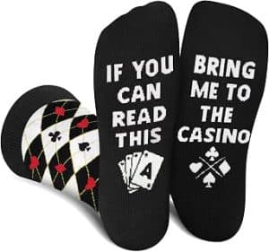 Socks with words on their soles - If you can read this, bring me to the casino