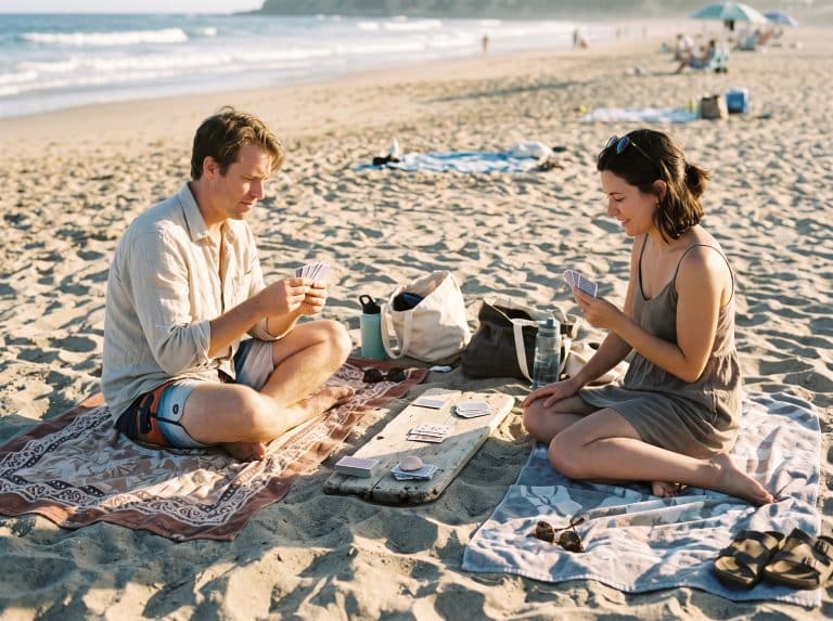 Playing Gin Rummy on the beach